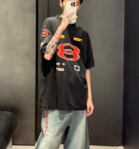 Modello Logo parigi B 25ss girocollo a maniche corte <span class=keywords><strong>t</strong></span>-<span class=keywords><strong>shirt</strong></span> versione alta Unisex tutto-Match ampia in tessuto a maglia Casual digitale - Product Image 3