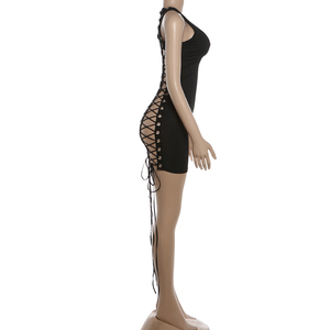 Robe d'été pour femmes Viviblook Z406DS, nouvelle robe sexy à découpes, à lacets, couleur unie, mini robe moulante pour soirée en boîte de nuit - Product Image 4