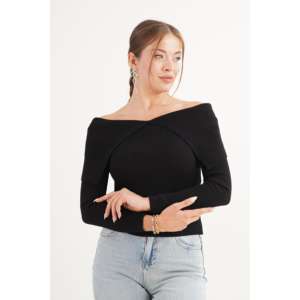 <b>Black</b> <b>Off</b> <b>Shoulder</b> Knit <b>Top</b> Women Full <b>Sleeve</b> Casual Soft Ribbed Sweater <b>Long</b> <b>Sleeve</b> <b>Top</b> For Everyday Wear - Product Image 3