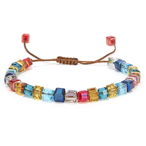 Lucido Fascino Corda Regolabile Colorato Quadrato di Cristallo Bordato il Braccialetto Dei Monili Regalo Per Le Donne - Product Image 1