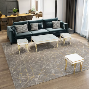 Juego de Mesa de Centro Moderno con Superficie de Mármol Sintético y Estructura de Acero, Muebles Convertibles para Sala de Estar - Product Image 1