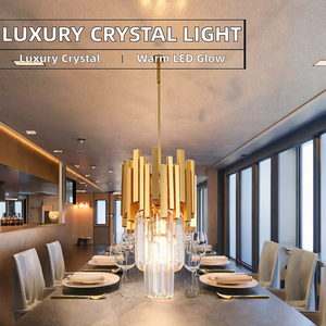 Lustre moderne en cristal doré et aluminium avec hauteur réglable, douille E27 pour éclairage intérieur de maison et villa - Product Image 4