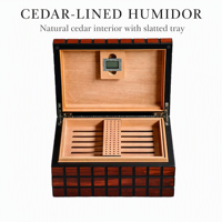 Boîte à cigares en bois de cèdre, double compartiment avec hygromètre, humidor en bois à mosaïque cubique, boîte à cigares de bureau, cadeau