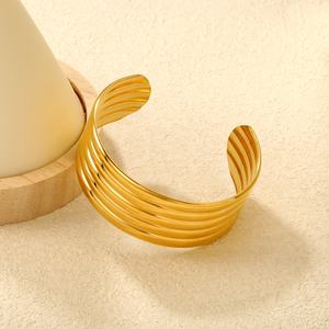 Multi Layer Pipe Smooth Cuff <b>Bangle</b> 18K <b>Gold</b> <b>Plated</b> Water Wave Stainless Steel Jewelry High Polish Irregular Open <b>Bangles</b> - Product Image 6