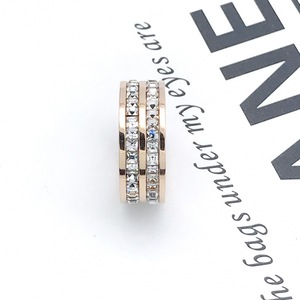 Anel de titânio de aço cheio de diamante, para casal, para casal, unissex, fileira dupla, de diamante, anel de noivado - Product Image 4