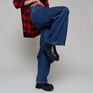 <b>Women</b> Casual <b>Light</b> <b>Blue</b> Wide Leg <b>Jeans</b> Mid Rise Denim Pants Vintage Faded Wash Style - Product Image 1