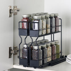 Étagère de rangement en métal à 2 niveaux coulissante pour la cuisine <span class=keywords><strong>avec</strong></span> rails coulissants pour les bouteilles d'épices sous l'évier - Product Image 3