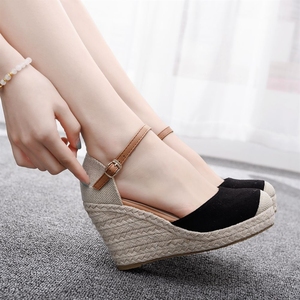 Sandales compensées espadrilles en gros avec bride de cheville, tige en toile, semelle en jute, chaussures d'été pour femmes, logo personnalisé, faible MOQ, livraison rapide - Product Image 3
