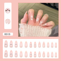 Prix de gros de haute qualité rose français longues pointes motif de dessin animé de chat mignon et impression d'arc sur les ongles Peel and Stick Nails