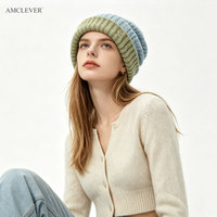 AMCLEVER 2026 Bonnets amples en acrylique et polyester, style coréen, chauds pour l'hiver, tricotés, personnalisables, vente en gros, logo personnalisé, OEM