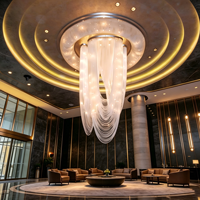 Lustre sur mesure pour plafond haut, en forme de U, en fibre de cristal, lampe artistique dorée, montage au plafond, éclairage LED dimmable pour hôtel 5 étoiles