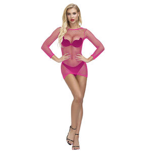 Baju Jumpsuit jala tembus pandang wanita seksi Harajuku kaus lengan panjang seksi atasan rajut mode gaun Bodystocking - Product Image 6