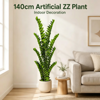 Plante artificielle ZZ presque naturelle de 140cm Plante artificielle Zamiifolia en pot Faux arbre d'argent chinois pour la décoration intérieure