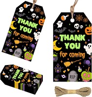 Étiquettes de remerciement Halloween avec ficelle noire pour les cadeaux de fête, les sacs de bonbons et la décoration d'événements, étiquettes gothiques Halloween