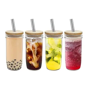 Custom Reusable 24oz Beer Can Shaped Drinking Glasses Bottle Bubble Tea Cup Wide Mason Mug With Bamboo Lid And Straw Beer Glass