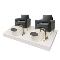 Fauteuils de salon de manucure et pédicure en velours vert foncé de luxe léger avec bain à remous intégré