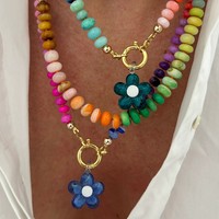 Collier d'été fait main Dopamine, pendentif perlé coloré sur perles de pierre, plaqué or, recommandé par les blogueuses