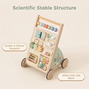 Marche-bébé en bois multifonctionnel avec labyrinthe de perles, engrenages, trieur de formes, <span class=keywords><strong>boulier</strong></span> et tableau d'activités éducatif pour tout-petits - Product Image 2