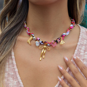 สร้อยคอผ้าฝ้ายเก๋ไก๋พร้อมจี้รูปโบว์  ทำจากสแตนเลสสตีล สำหรับผู้หญิง  เครื่องประดับจี้แฟชั่น - Product Image 2