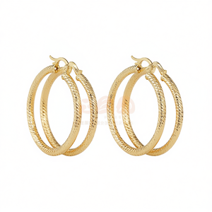 Boucles d'oreilles créoles en or E4438 pour femmes, bijoux classiques pour tous les jours, boucles d'oreilles fines plaquées or 18 carats - Product Image 1