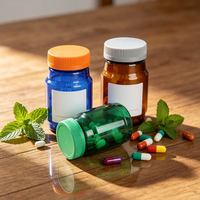 Bouteille à large ouverture en PET colorée, avec couvercle à vis côtelé, pour capsules, comprimés, compléments alimentaires, emballage personnalisé, impression sur mesure