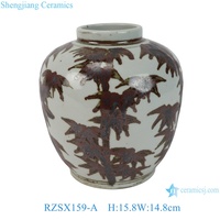 Vase à fleurs de table en céramique de petite taille à motif de bambou de style antique brun RZSX159-A et blanc