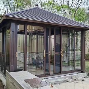 Pergola en verre Extension moderne de véranda à <span class=keywords><strong>toit</strong></span> plat <span class=keywords><strong>avec</strong></span> cadre en aluminium Slim Sightline et verre de plafond à plancher - Product Image 2