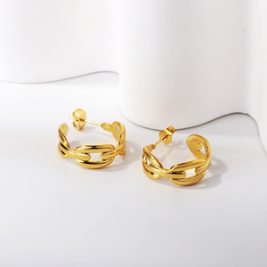 Hoop Earrings Gold Open Chain Geometric Design For Women Party Jewelry Zinc Alloy Stainless Steel <b>Post</b> EA316201G - Product Image 3