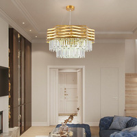 Vente en gros Luminaire décoratif rond en or K9 en cristal de luxe moderne Lustre en métal K9 en perles pour le salon ou la chambre à coucher