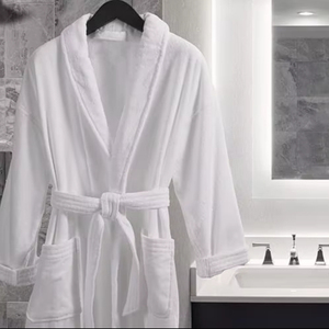 Albornoz-Bata de spa de hotel de algodón 100% de lujo-Absorbente de felpa lavable a máquina-Cierre de cordón de cuello en V Invierno Talla única - Product Image 1