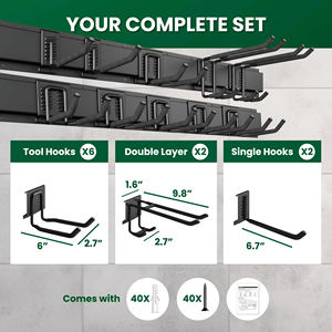 Organizador de herramientas de garaje de metal de 64 pulgadas, soporte de estante de herramientas de alta resistencia para montaje en pared, ganchos ajustables para equipo de jardín de patio de garaje - Product Image 5