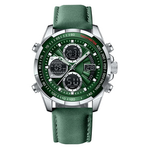 Montre numérique à quartz pour homme FB0080, 46 mm, grand écran double affichage LED, aiguille lumineuse, calendrier, étanche, bracelet en cuir, boîtier en alliage - Product Image 3