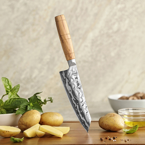 Couteau <span class=keywords><strong>Santoku</strong></span> personnalisé de 5 pouces, acier Damas 12Cr, couteau de cuisine professionnel pour chef, manche en bois d'olivier - Product Image 1
