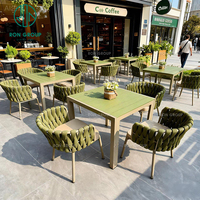 Conjunto de Muebles de Exterior Ecológicos para Cafetería y Restaurante, Mesa Cuadrada de Aluminio, Sillas de Ratán PE, para Uso Comercial, Grupo Ron