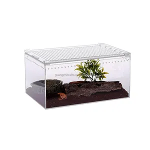 Jaula de acrílico rectangular para reptiles, caja de alimentación acrílica transparente para animales, insectos