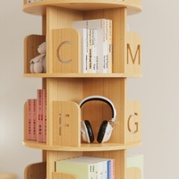 Étagère moderne rotative à 360 degrés en bois massif, support peu encombrant pour livres d'images au sol pour la maison, les étudiants et le salon.