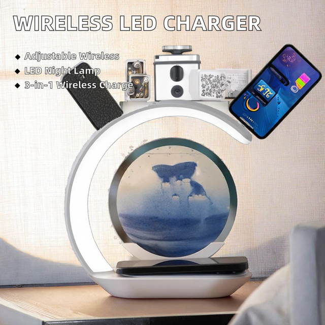 3 in 1 Wireless Charging Station 10W Output Power Night Light Table Lamp with 3D Ornaments for Phone & Smart Watch