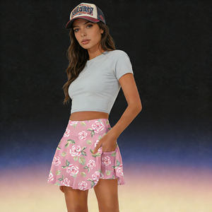 Vente flash sur Temu : jupe-culotte rose à imprimé floral, taille haute, légère, évasée, avec poches, idéale pour le tennis et le golf - Product Image 4