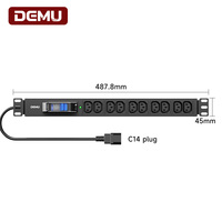PDU Rak 1U 19 Inci dengan Pemutus Sirkuit 1P, 10 Outlet IEC C13 10A 2500W untuk Kabinet Server Pusat Data OEM ODM CE