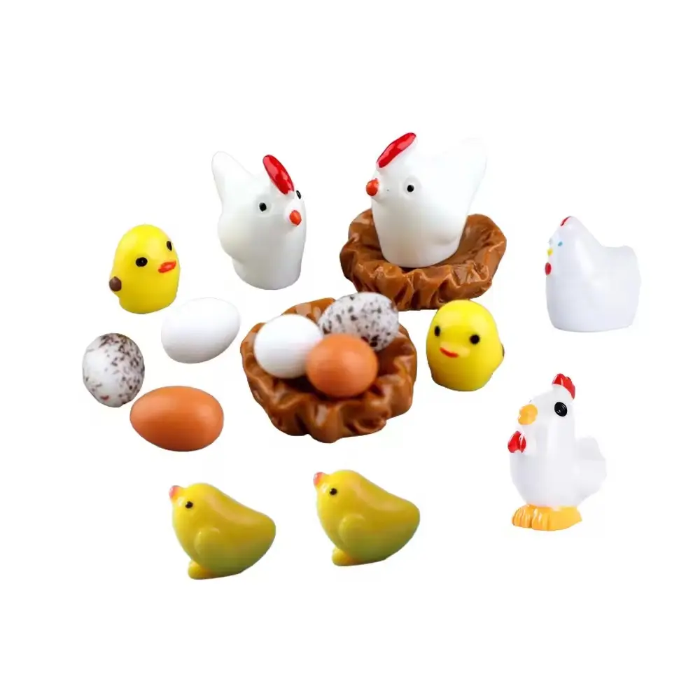 Sevimli 3D minyatür tavuk aile yumurta Coop tasarım reçine Dollhouse chon için yapay tarzı el sanatları Dollhouse hediyelik eşya