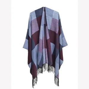Лидер продаж, зимние кашемировые шарфы-пончо для женщин, Вязаная Шаль из пашмины, накидка с кисточками, утепленная женская накидка-одеяло