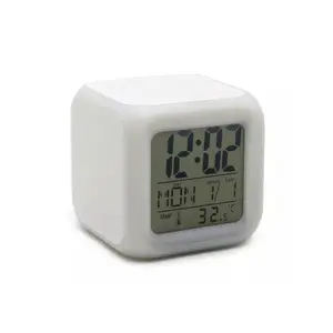 AQM Electronic alarm clock DIY blank sublimation LED 7 Colors digital alarm clock four-sided printing