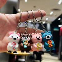 Porte-clés Ourson de Dessin Animé en Silicone Souple, Pendentif Poupée, Ornement de Sac à Dos pour Couple, Clochette Panda, Cadeau Créatif
