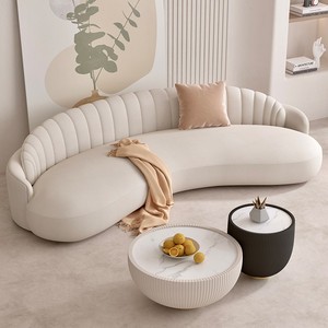 Sofá Seccional Curvo Moderno Color <span class=keywords><strong>Crema</strong></span> con Comodidad Suave para Apartamentos Pequeños, Salas de Estar, Hoteles, Gimnasios y Salones de Belleza - Product Image 2