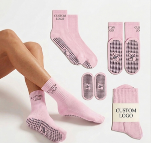High Quality Embroidery Logo Pilates Grip <b>Socks</b> Pink Custom Pilates <b>Socks</b> for Women Cotton Yoga <b>Socks</b> with Private Label - Product Image 1