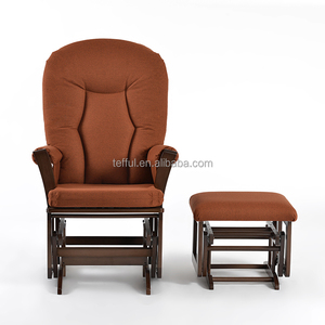 Nursery room furniture wooden glider smooth rocking chair with <b>stool</b> living room rocking arm <b>sofa</b> chair - Product Image 3