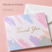 Cartes de remerciement personnalisées imprimées, cartes d'appréciation personnalisées avec motifs abstraits colorés en macaron et dorure à chaud