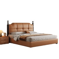 Modernes Vintage Öko-Freundliches Gepolstertes Plattformbett mit Stauraum, Hohen Pfosten, Gestepptem PU-Leder-Kopfteil, Kiefernholz, Queen-Size Softbett