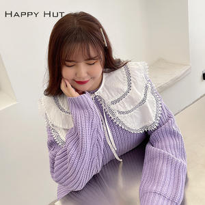 Pull pour femme Happy Hut, couleur unie noire, col décoré de perles, N7152 - Product Image 2