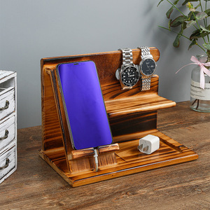 Support de présentation en bois, support pour téléphone portable, organisateur de bureau multifonctionnel pour montres et porte-clés, artisanat en bois massif - Product Image 1